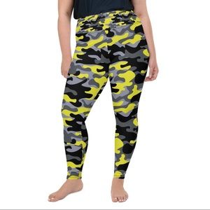 Plus size woman yellow camouflage leggings